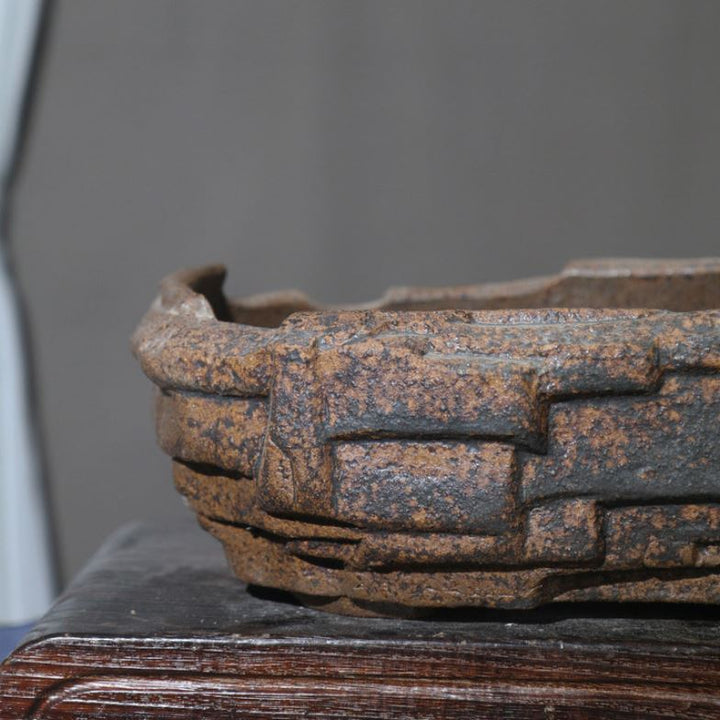 13.9" (35.5cm) Large Rustic Stone-Like Abstract Handmade Bonsai Pot Close Shot