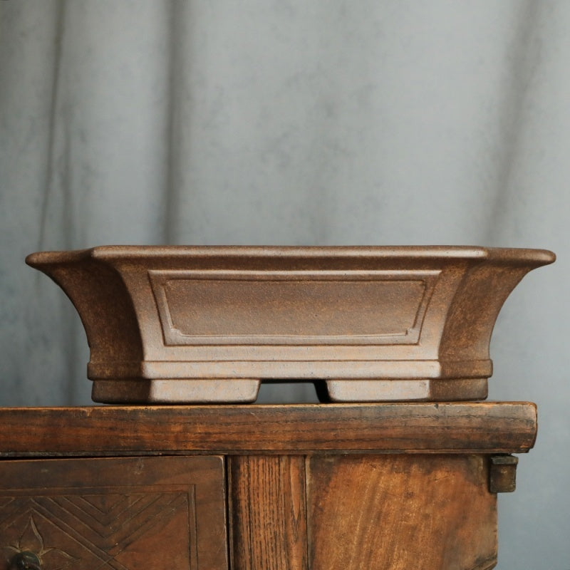 13.9 inch (35.5cm) Large Corner-Cut Flared Rectangular Wood-Fired Bonsai Pot