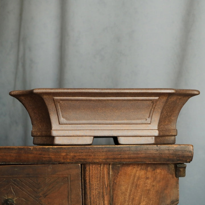 13.9 inch (35.5cm) Large Corner-Cut Flared Rectangular Wood-Fired Bonsai Pot