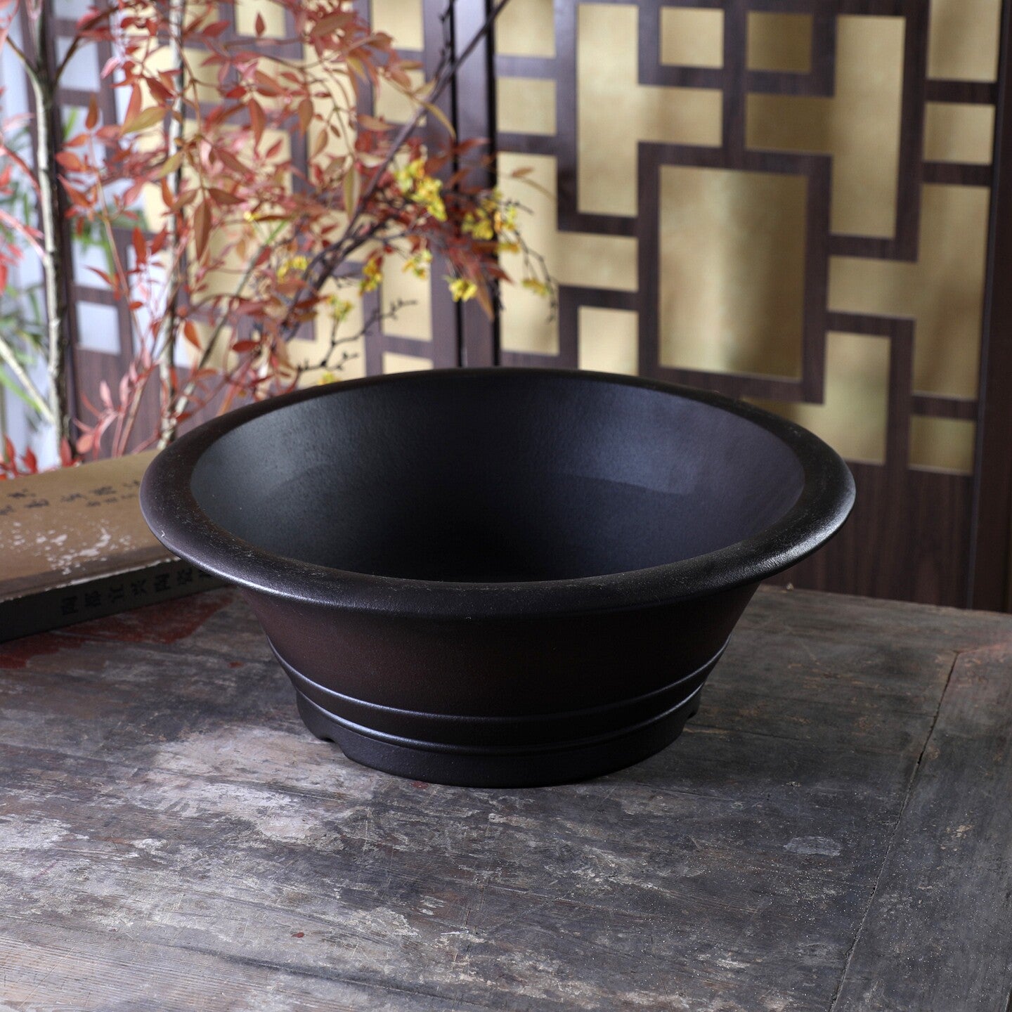 13.9 inch (35.5cm) Large Flared Round Gradient Finish Unglazed Deep Bonsai Pot Top View