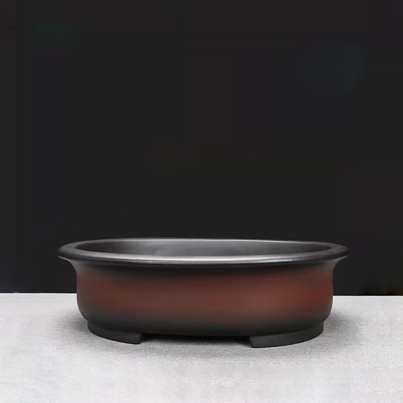 13.9 inch (35.5cm) Large Oval Black-Brown Dual Tone Unglazed Antique Style Bonsai Pot