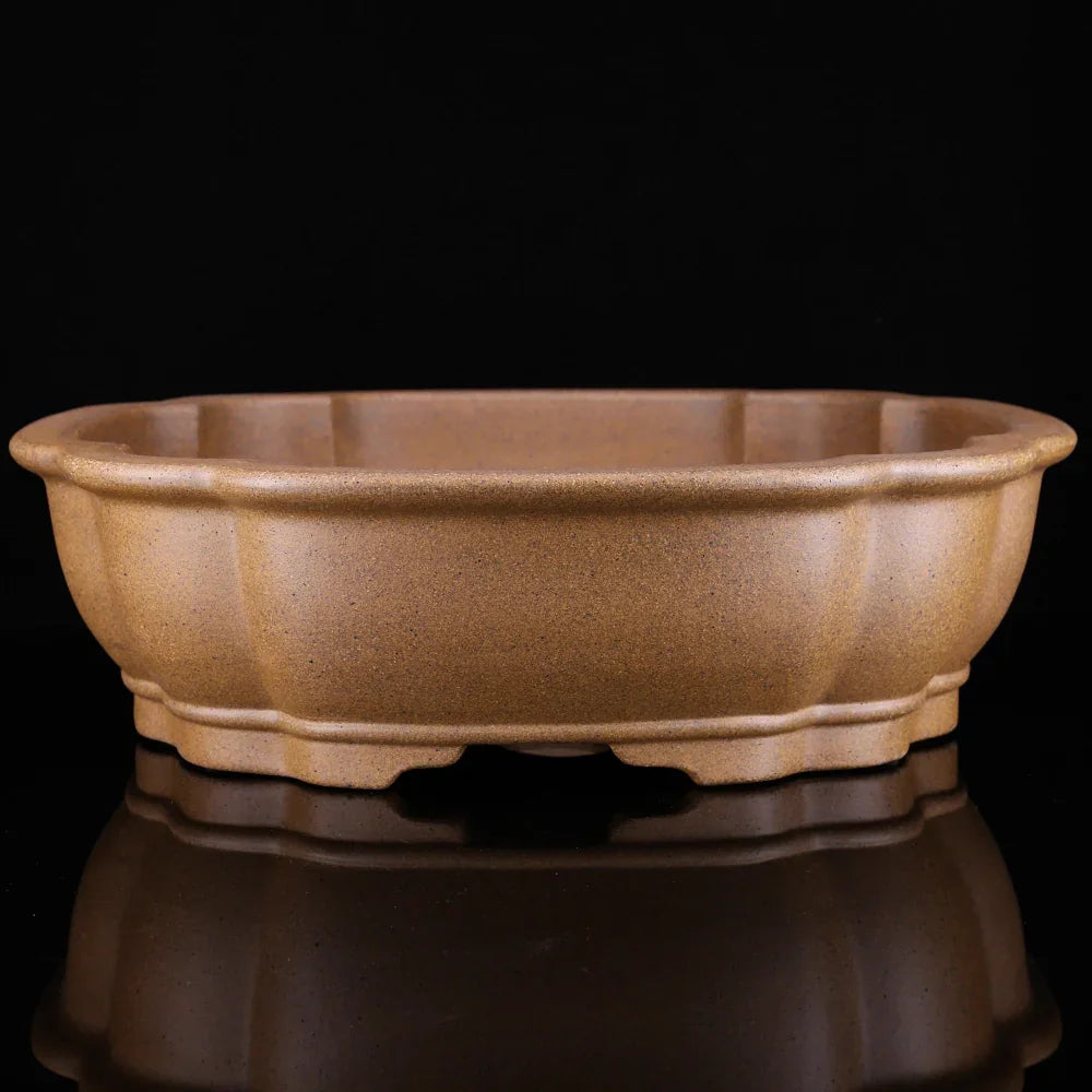 13.9 inch (35.5cm) Large Rectangle Bonsai Pot w Softly Scalloped Edges