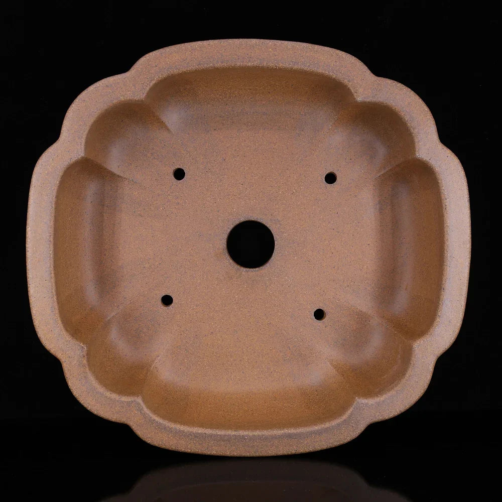 13.9 inch (35.5cm) Large Rectangle Bonsai Pot w Softly Scalloped Edges Inner View