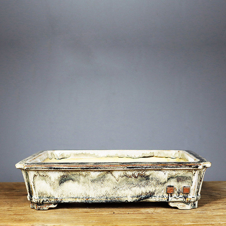 13.9 inch (35.5cm) Large Rectangular Indented Corner Multi-Tone Glazed Bonsai Pots