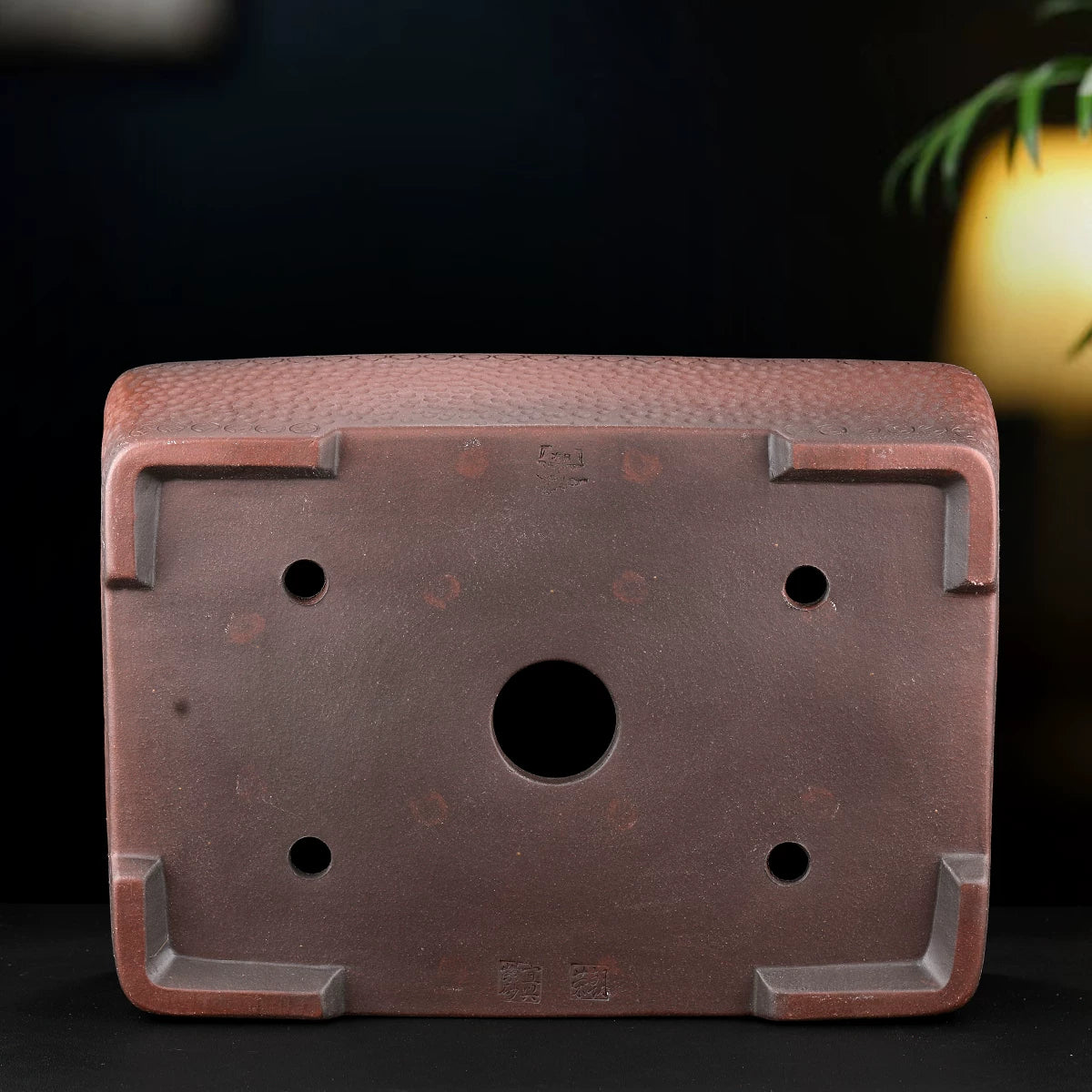 13.9 inch (35.5cm) Large Rectangular Unique Honeycomb-Like Textured Bonsai Pot Bottom View