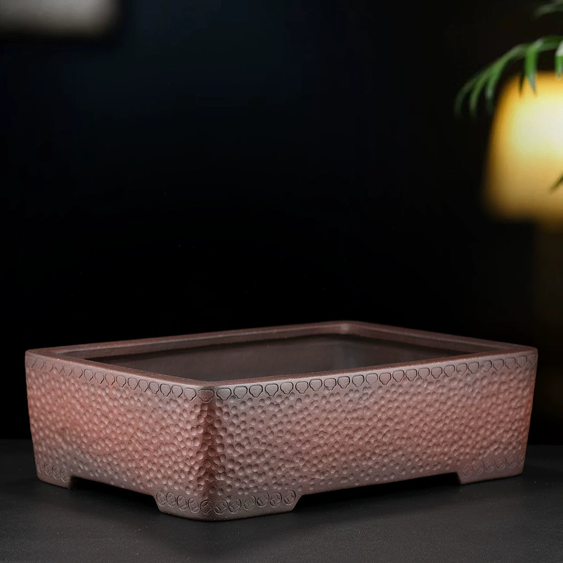 13.9 inch (35.5cm) Large Rectangular Unique Honeycomb-Like Textured Bonsai Pot Corner View