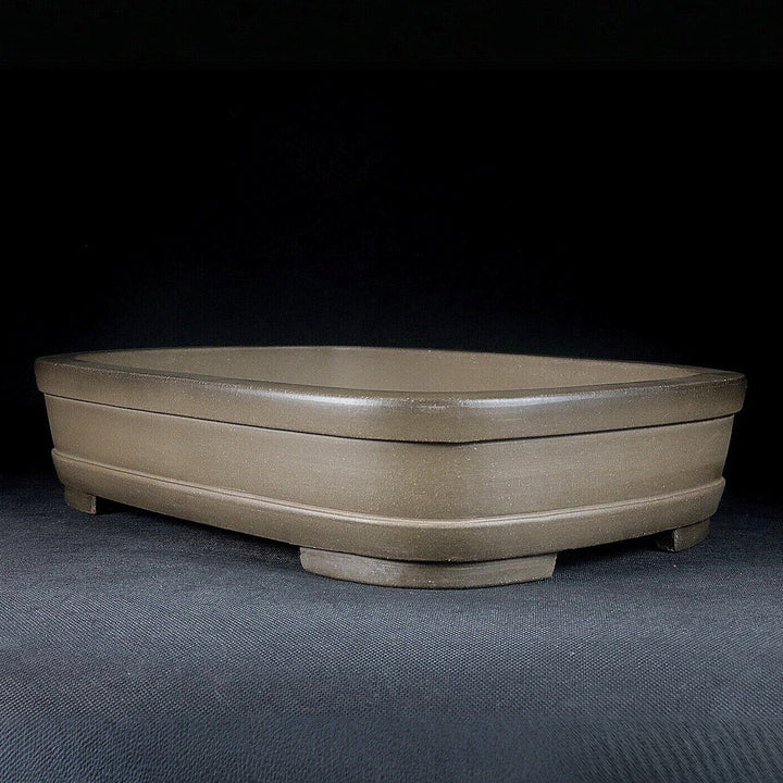 13.9 inch (35.5cm) Large Rounded Corner Rectangular Bonsai Pot in Layered Sandwich Form Corner View