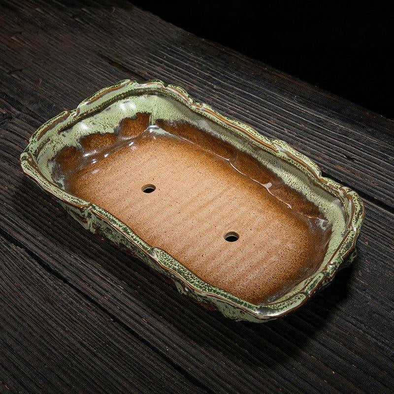 13" (33cm) Large Patina Glazed Rectangular Shallow Ceramic Bonsai Pot