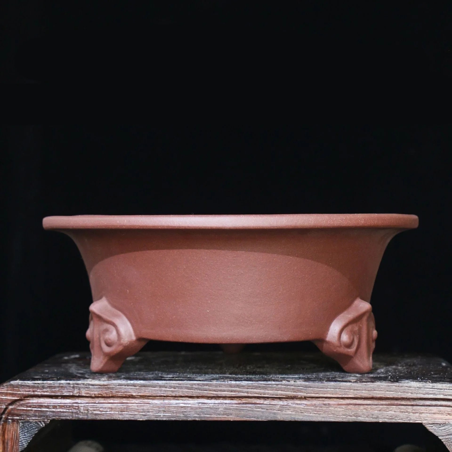 13" (33cm) Large Round Traditional Bonsai Pot w Sculpted Feet Reddish Brown Color