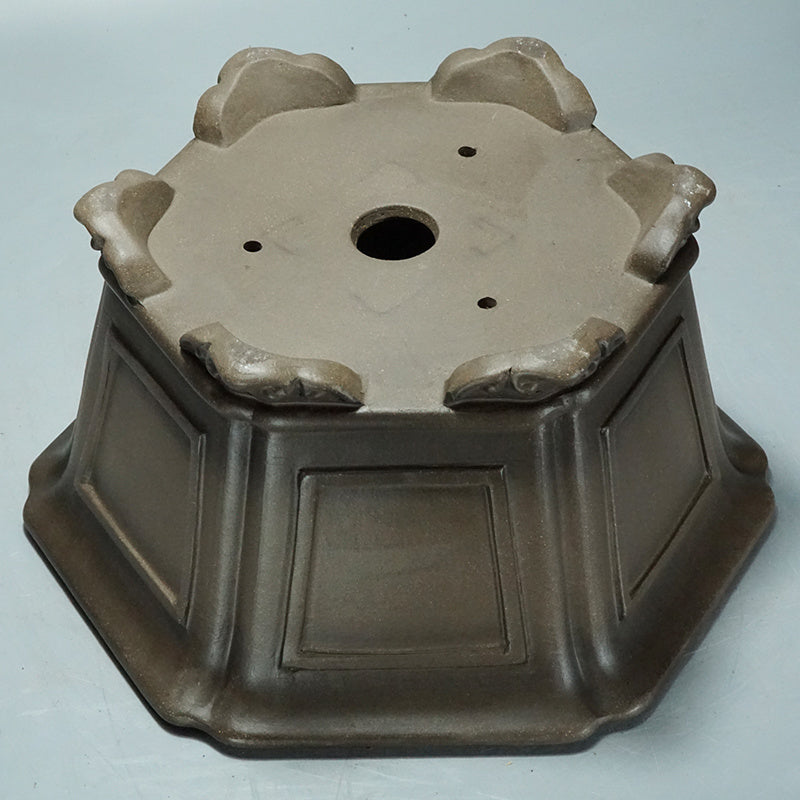 13 inch (33cm) Large 6.5 inch (16.5cm) Deep Hexagonal Classic Semi Cascade Bonsai Pot Bottom View