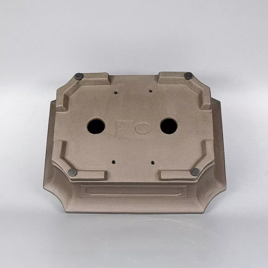 13 inch (33cm) Large Corner-Cut Flared Rectangular Premium Unglazed Bonsai Pot Bottom View