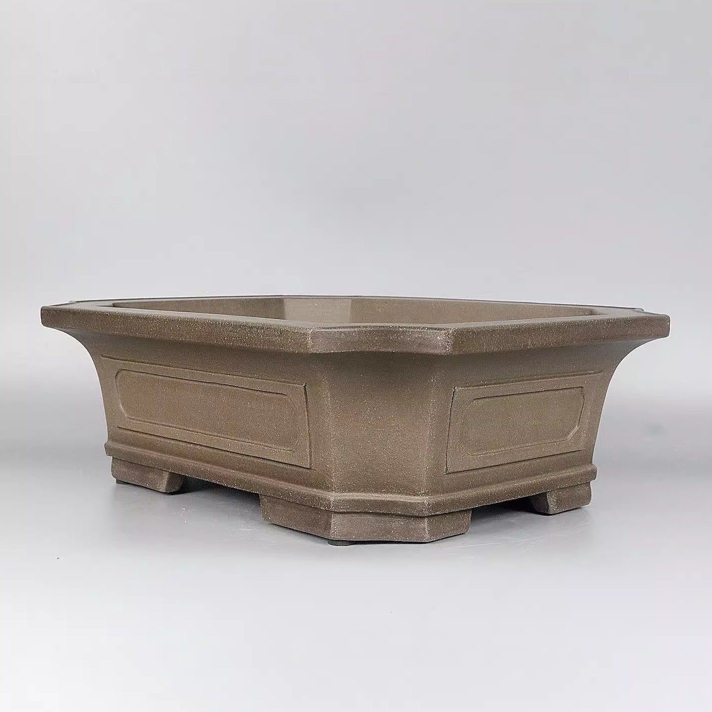 13 inch (33cm) Large Corner-Cut Flared Rectangular Premium Unglazed Bonsai Pot Corner View