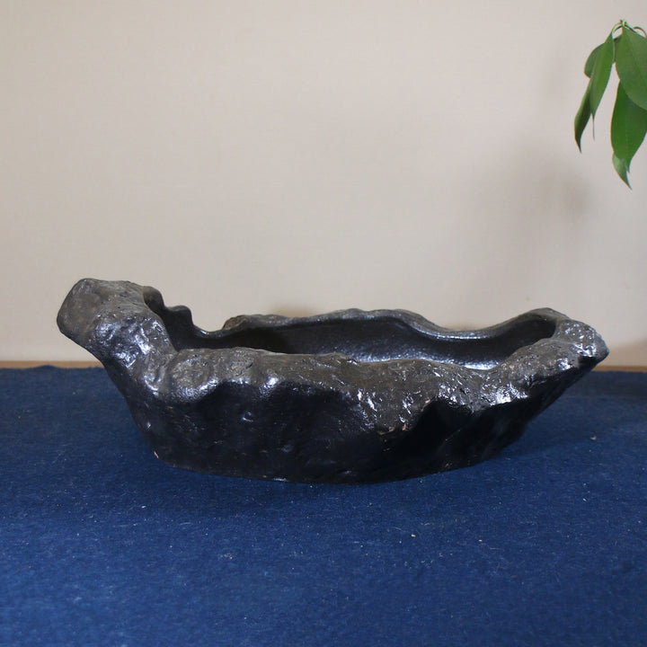 13 inch (33cm) Large Irregular Black Rock-Style Abstract Bonsai Pot