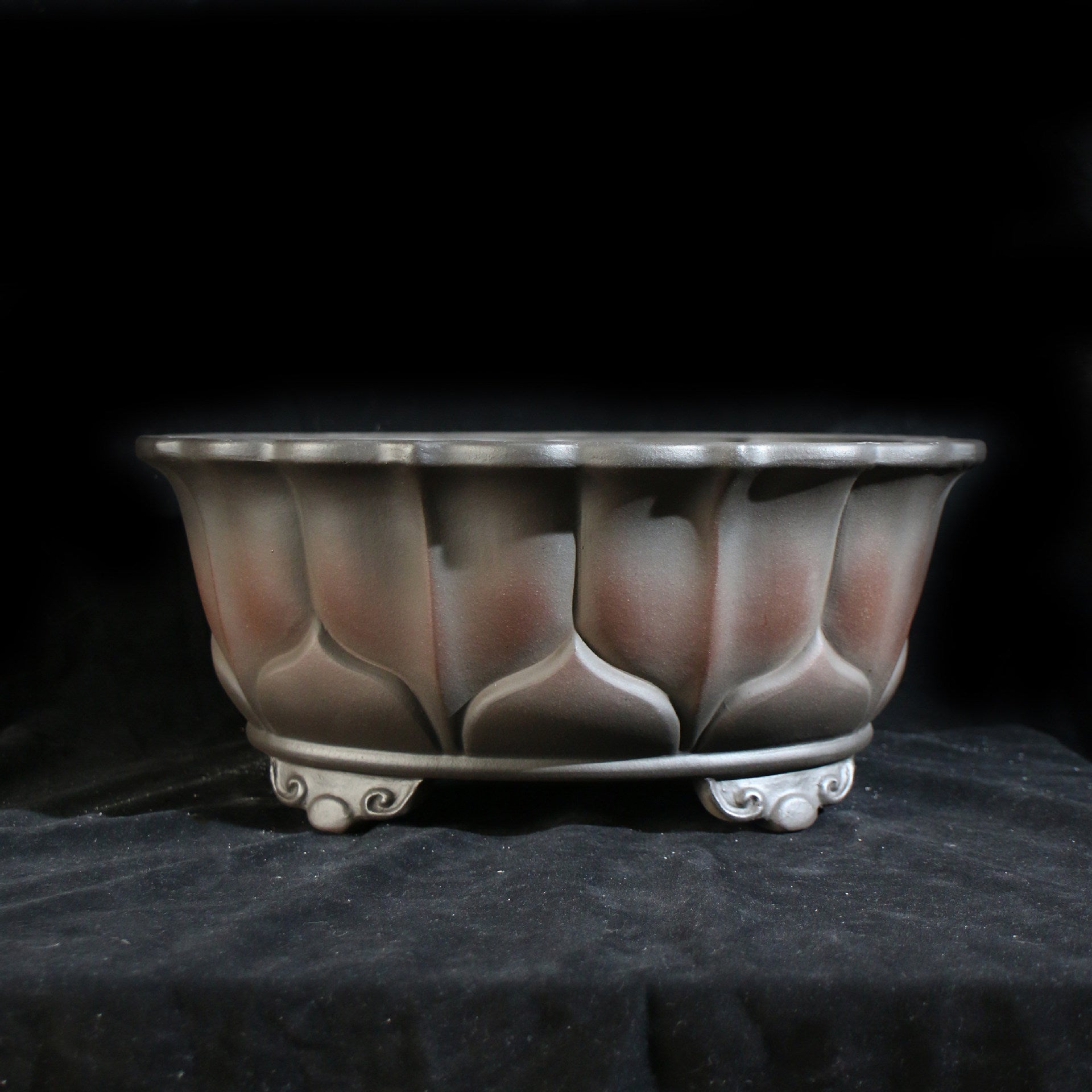 13 inch (33cm) Large Lotus-Style Scalloped Oval Gradient Finish Unglazed Bonsai Pot