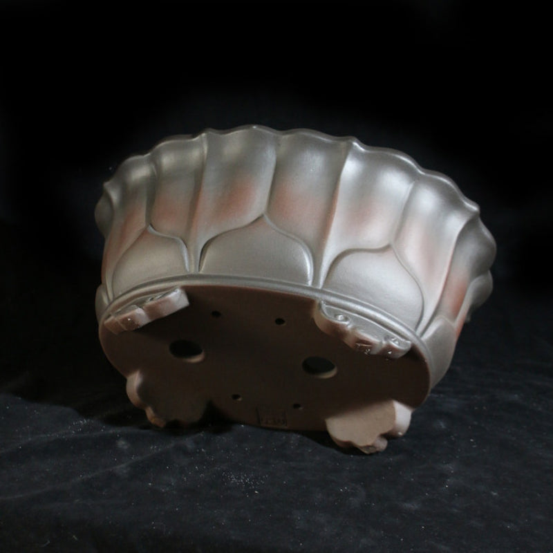 13 inch (33cm) Large Lotus-Style Scalloped Oval Gradient Finish Unglazed Bonsai Pot Bottom View