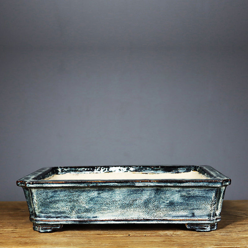 13 inch (33cm) Large Rectangular Exclusive Green Multi-Tone Glazed Bonsai Pot