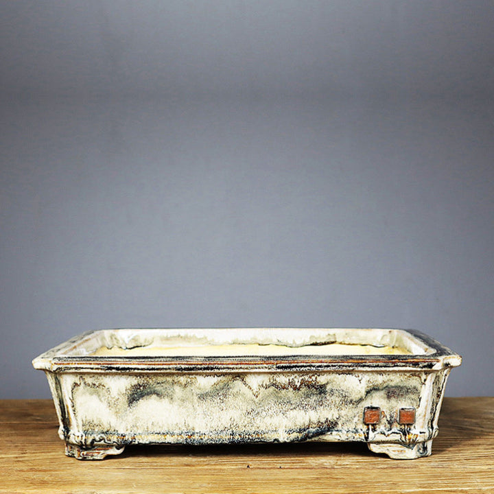 13 inch (33cm) Large Rectangular Exclusive White Multi-Tone Glazed Bonsai Pot