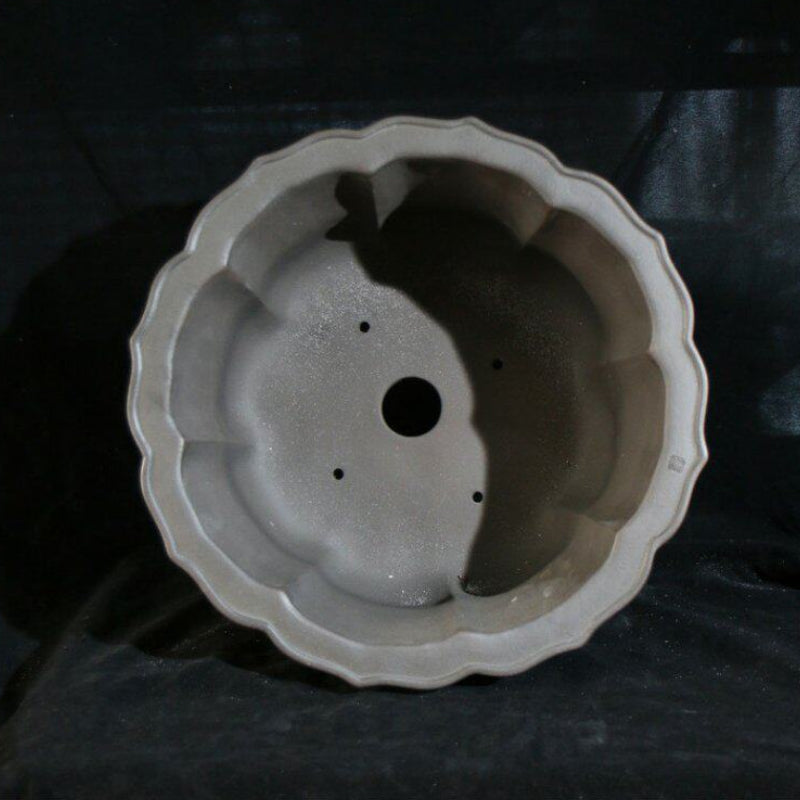 13 inch (33cm) Wide 5.9 inch (15cm) Deep Waisted Lotus-Shaped Unglazed Bonsai Pot w Cloud Feet Inner View