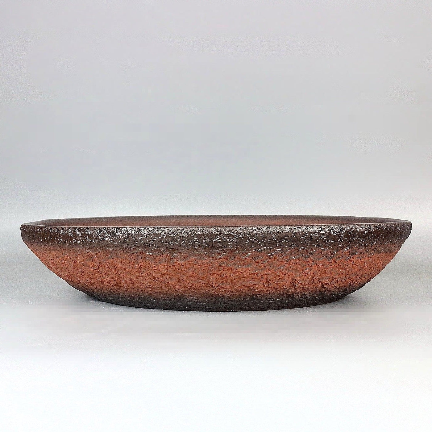 13 inch (34cm) Large Flared Round Gradient Finish Nanban-Style Shallow Unglazed Bonsai Pot