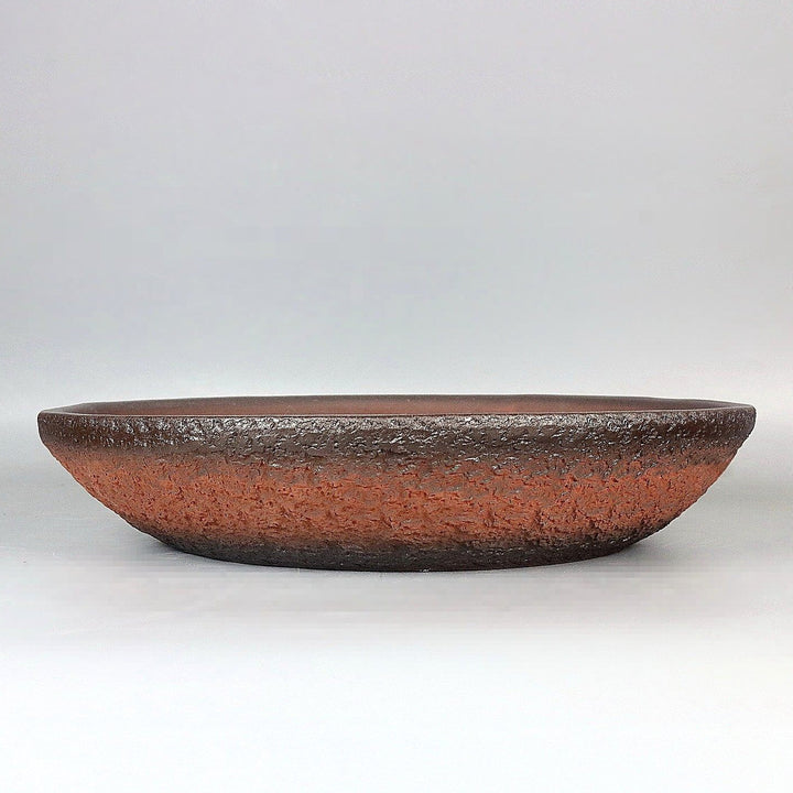 13 inch (34cm) Large Flared Round Gradient Finish Nanban-Style Shallow Unglazed Bonsai Pot