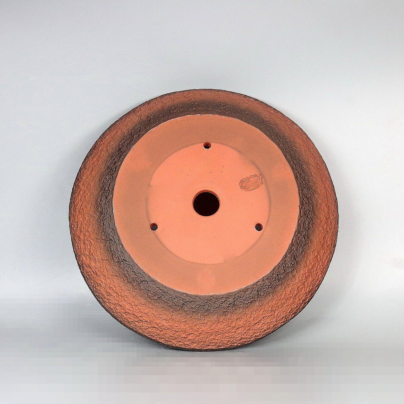 13 inch (34cm) Large Flared Round Gradient Finish Nanban-Style Shallow Unglazed Bonsai Pot Bottom View