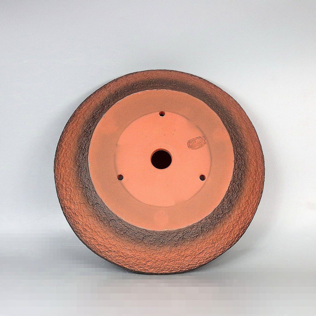 13 inch (34cm) Large Flared Round Gradient Finish Nanban-Style Shallow Unglazed Bonsai Pot Bottom View