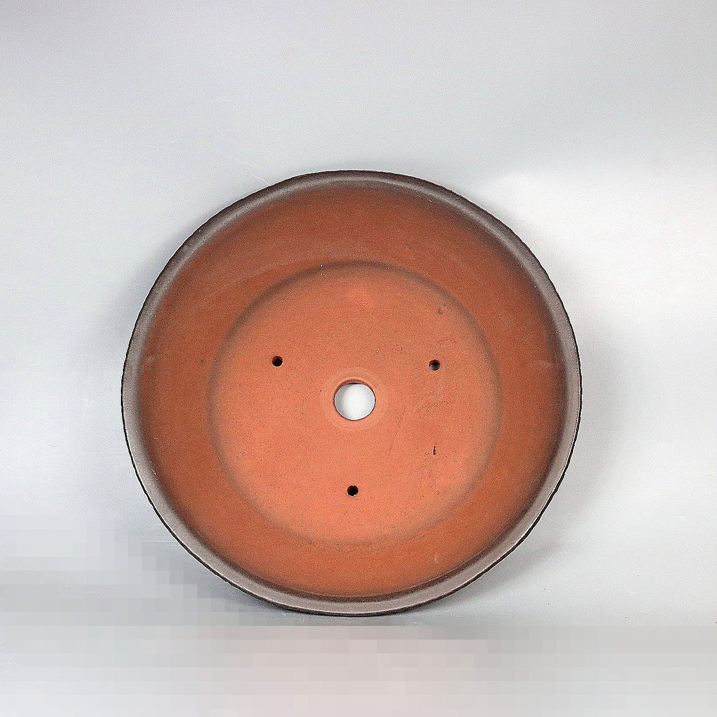 13 inch (34cm) Large Flared Round Gradient Finish Nanban-Style Shallow Unglazed Bonsai Pot Inner View