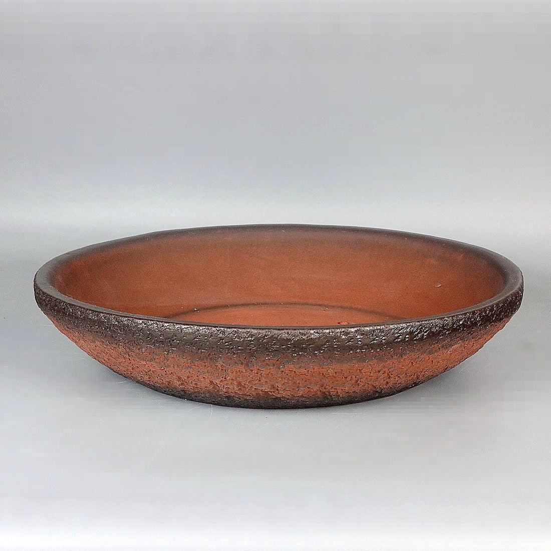 13 inch (34cm) Large Flared Round Gradient Finish Nanban-Style Shallow Unglazed Bonsai Pot Side View
