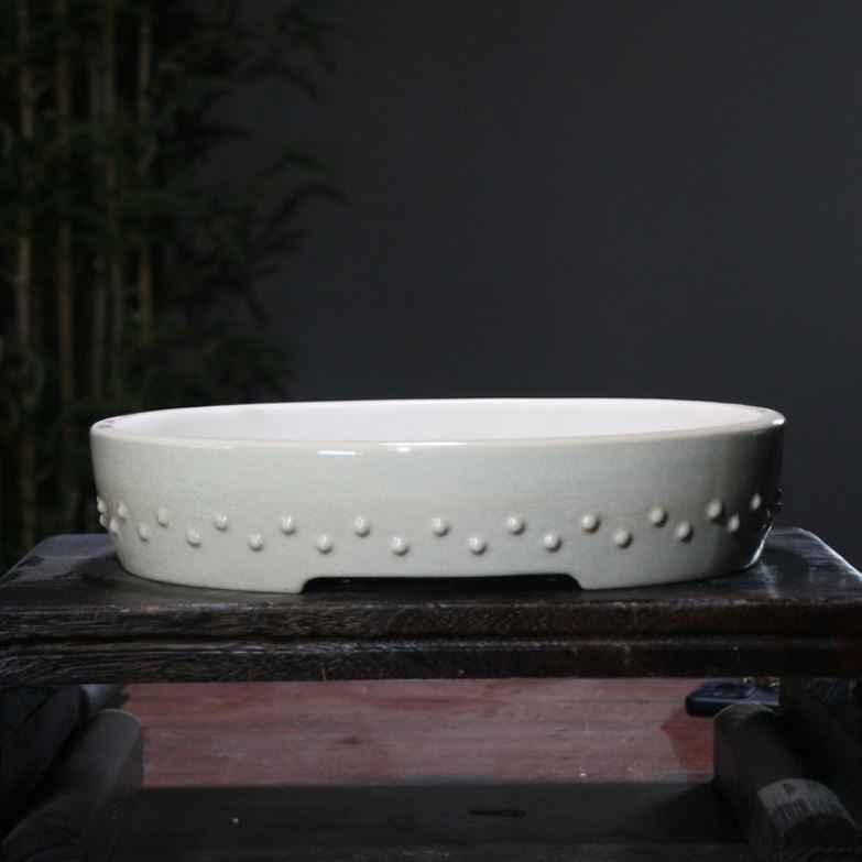 14.1" (35.8cm) Large Glazed Shallow Drum Oval Bonsai Pots Handmade