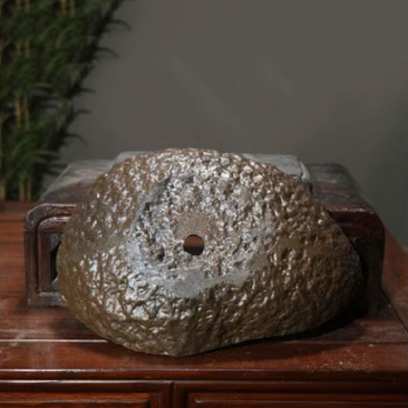 14.1" (36cm) Handcrafted Rock-Like Abstract Bonsai Forest Pot Bottom View