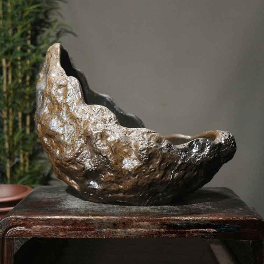 14.1" (36cm) Large Handcrafted Rock-Style Crescent Bonsai Pot