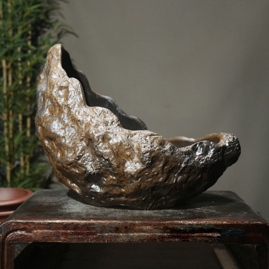 14.1" (36cm) Large Handcrafted Rock-Style Crescent Bonsai Pot