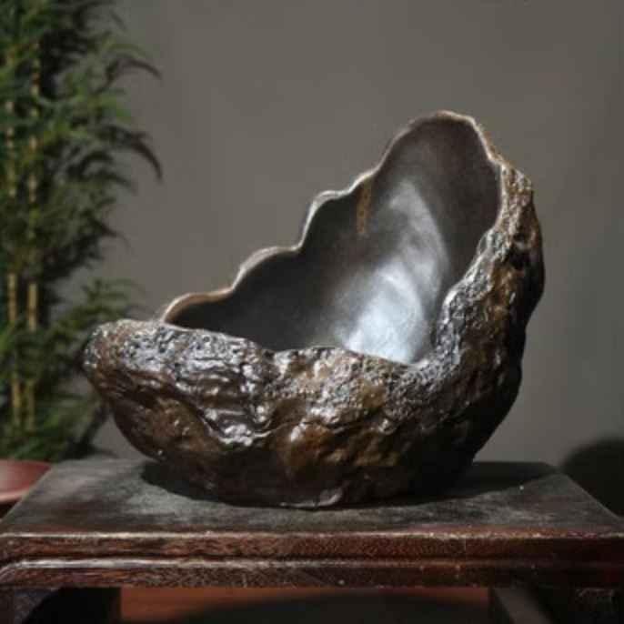14.1" (36cm) Large Handcrafted Rock-Style Crescent Bonsai Pot