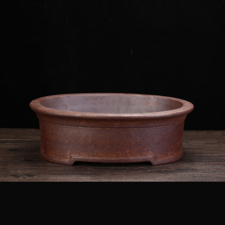 14.1" (36cm) Large Oval Rustic Bonsai Pot w Arched Foot Design