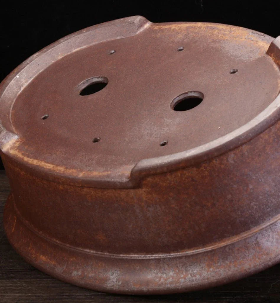 14.1" (36cm) Large Oval Rustic Bonsai Pot w Arched Foot Design Bottom View