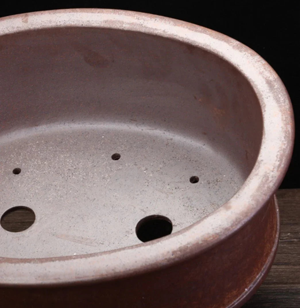 14.1" (36cm) Large Oval Rustic Bonsai Pot w Arched Foot Design Inner View