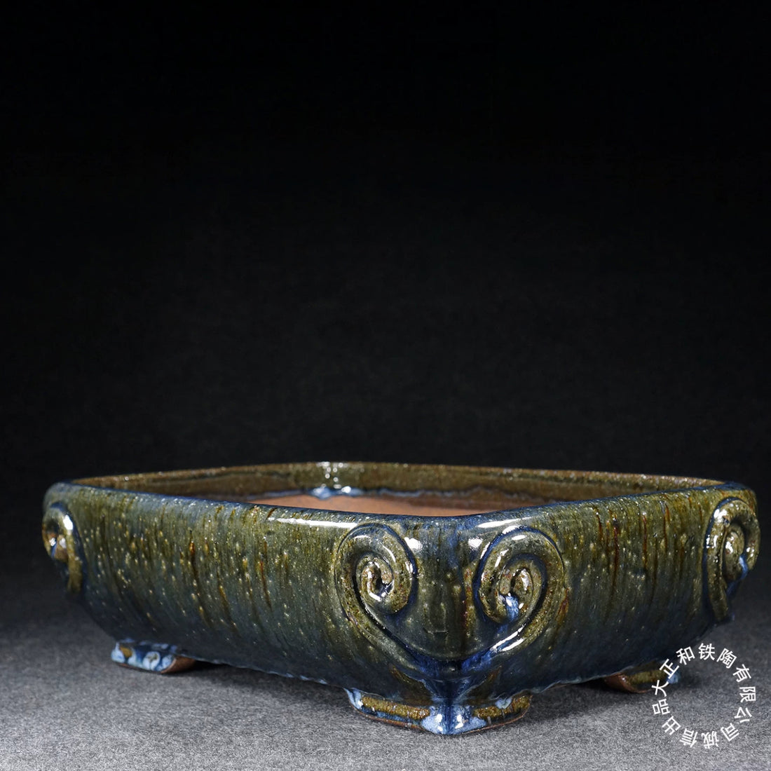 14.1 inch (35.9cm) Large Rectangular Taisho Kiln Fire Multi-Tone Glaze Bonsai Pot