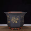 14.1 inch (36cm) Large 11.8 inch (30cm) Deep Hexagonal Engraved Semi Cascade Bonsai Pot Black