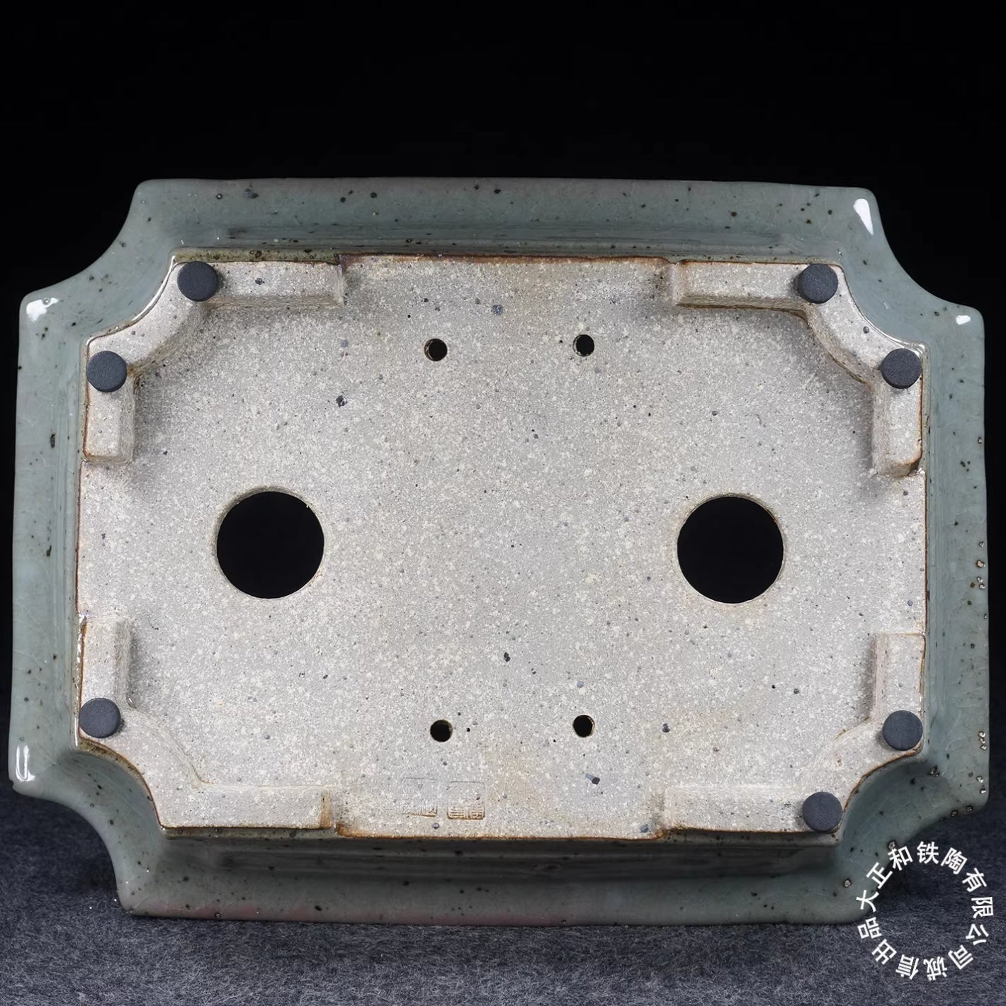 14.1 inch (36cm) Large Corner-Cut Dazheng And Kiln Jun Glaze White Bonsai Pot Bottom View