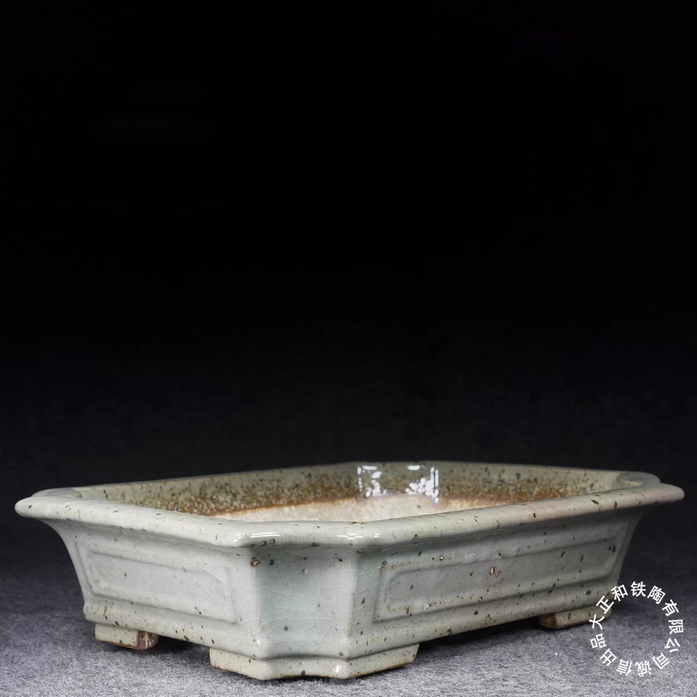 14.1 inch (36cm) Large Corner-Cut Dazheng And Kiln Jun Glaze White Bonsai Pot Corner View