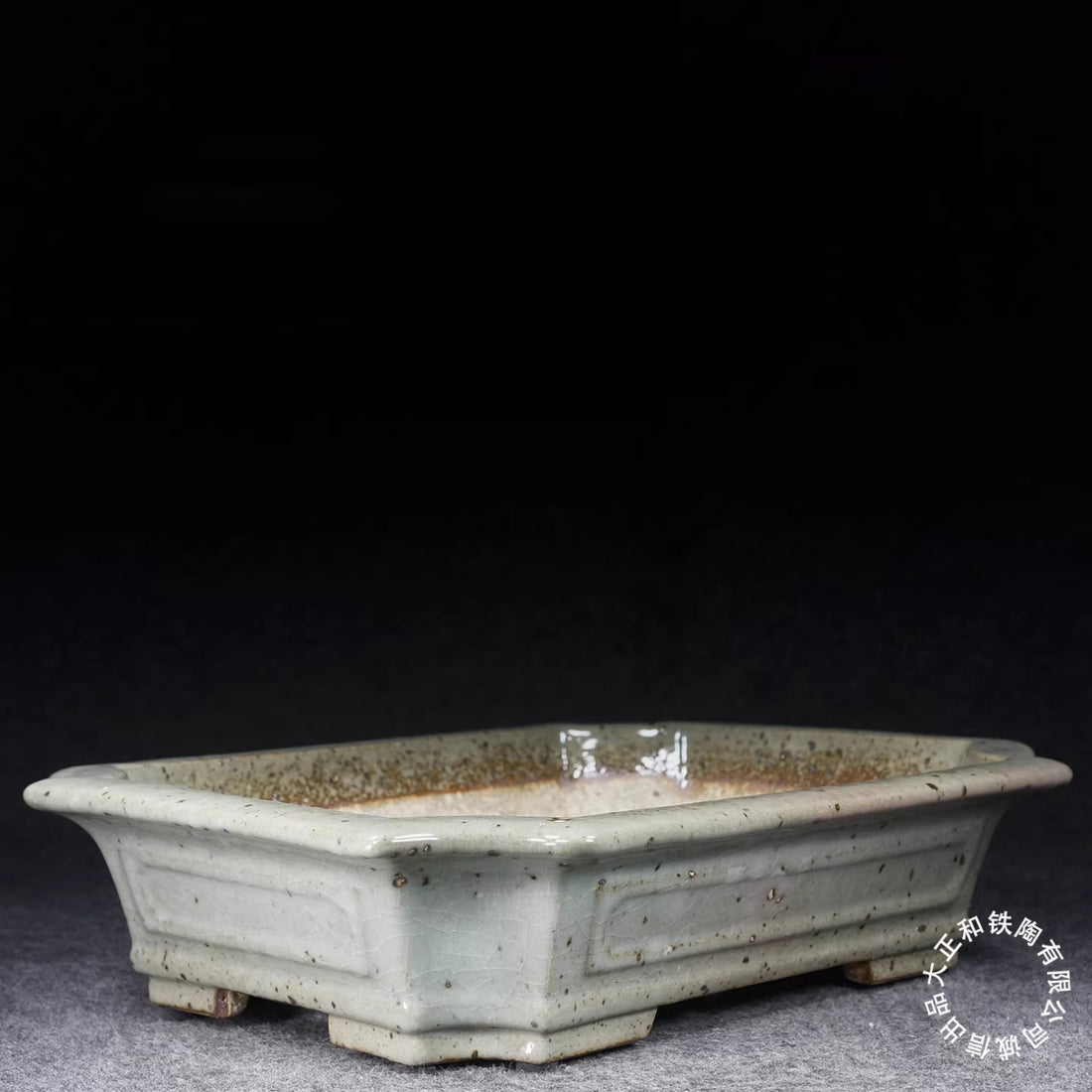 14.1 inch (36cm) Large Corner-Cut Dazheng And Kiln Jun Glaze White Bonsai Pot Corner View