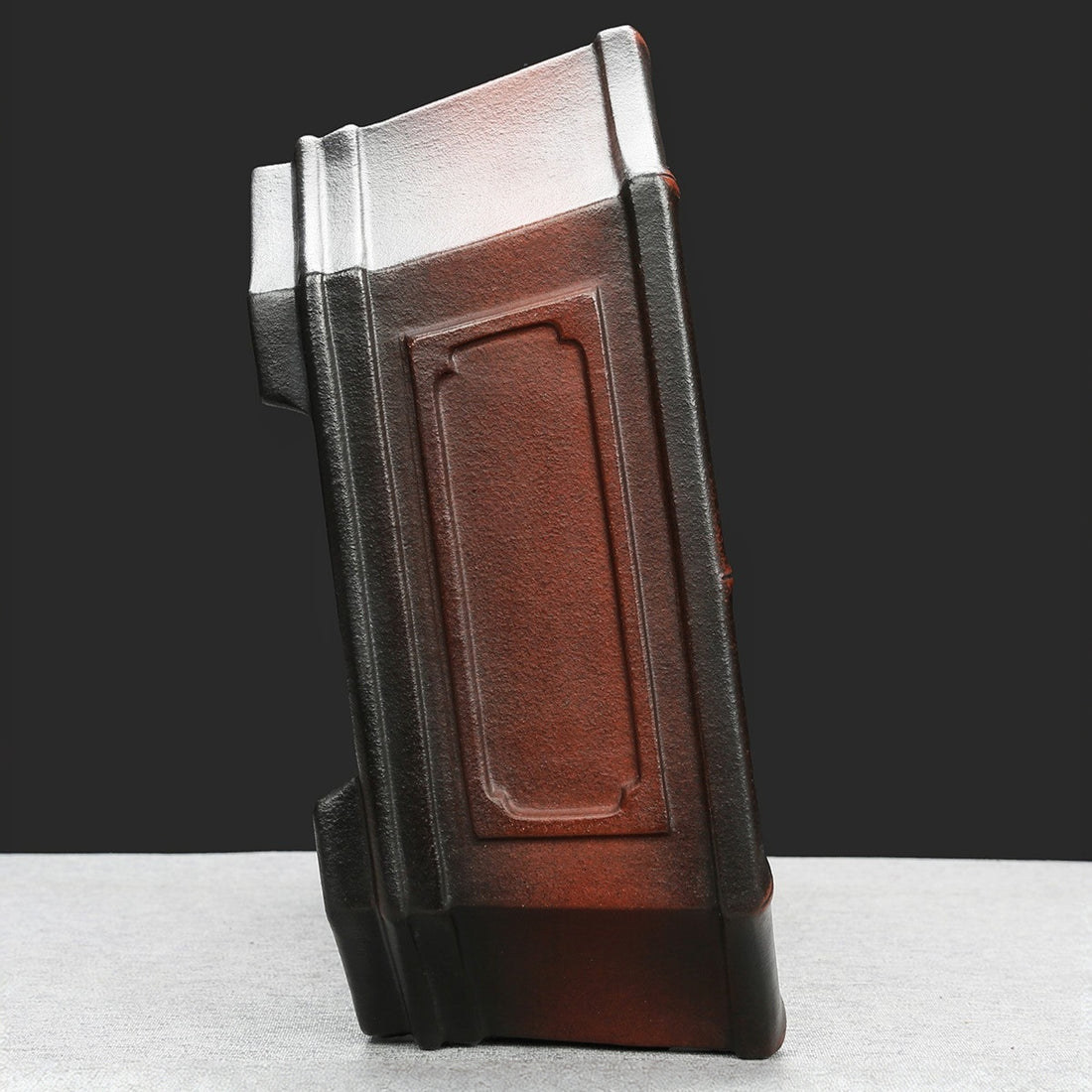 14.1 inch (36cm) Large Corner-Cut Rectangular Dual Tone Bonsai Pot w Bamboo-Joint Style Rim Side View