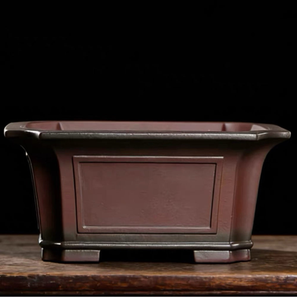 14.1 inch (36cm) Large Corner-Cut Rectangular Dual Tone Unglazed Deep Bonsai Pot
