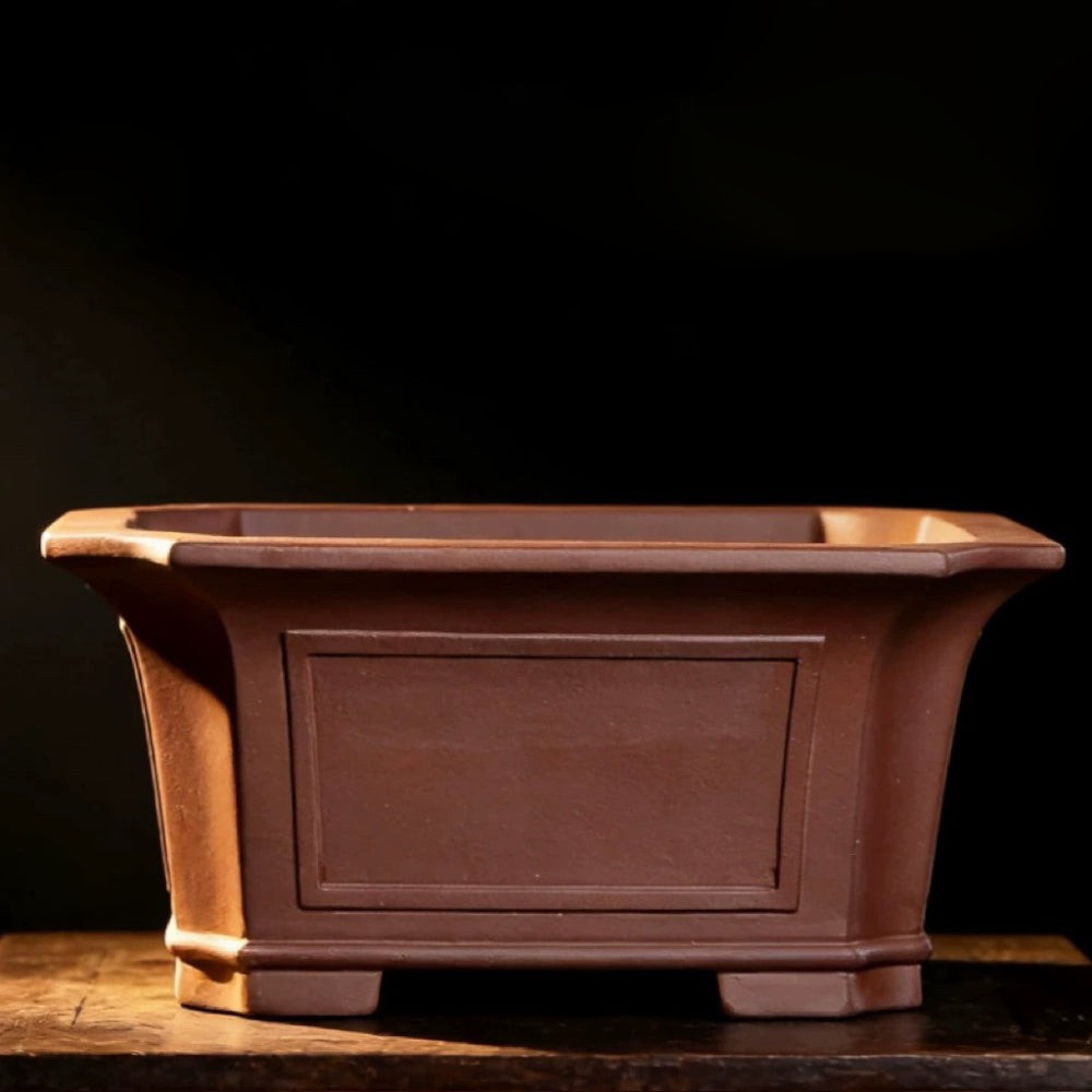 14.1 inch (36cm) Large Corner-Cut Rectangular Traditional Unglazed Deep Bonsai Pot