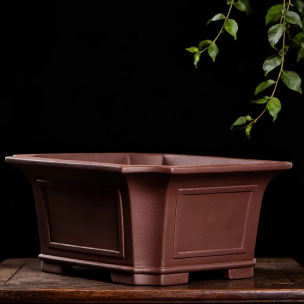 14.1 inch (36cm) Large Corner-Cut Rectangular Traditional Unglazed Deep Bonsai Pot Corner View