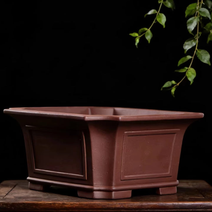 14.1 inch (36cm) Large Corner-Cut Rectangular Traditional Unglazed Deep Bonsai Pot Corner View