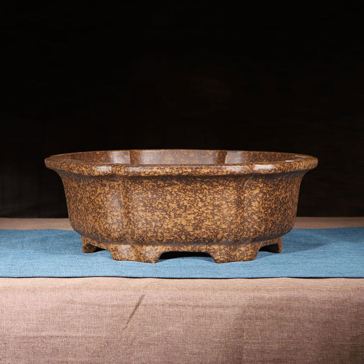 14.1 inch (36cm) Large Hexagonal/Scalloped Round Speckled Finish Bonsai Pot