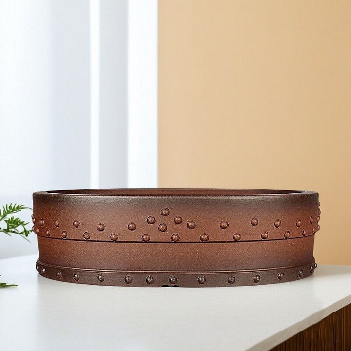 14.1 inch (36cm) Large Oval Unglazed Premium Traditional Drum Bonsai Pot