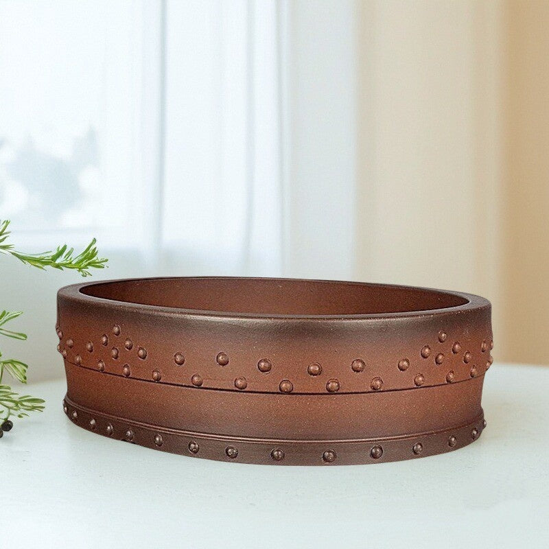 14.1 inch (36cm) Large Oval Unglazed Premium Traditional Drum Bonsai Pot Corner View