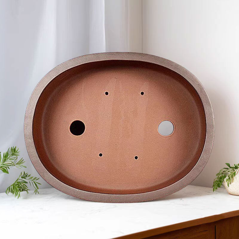14.1 inch (36cm) Large Oval Unglazed Premium Traditional Drum Bonsai Pot Inner View
